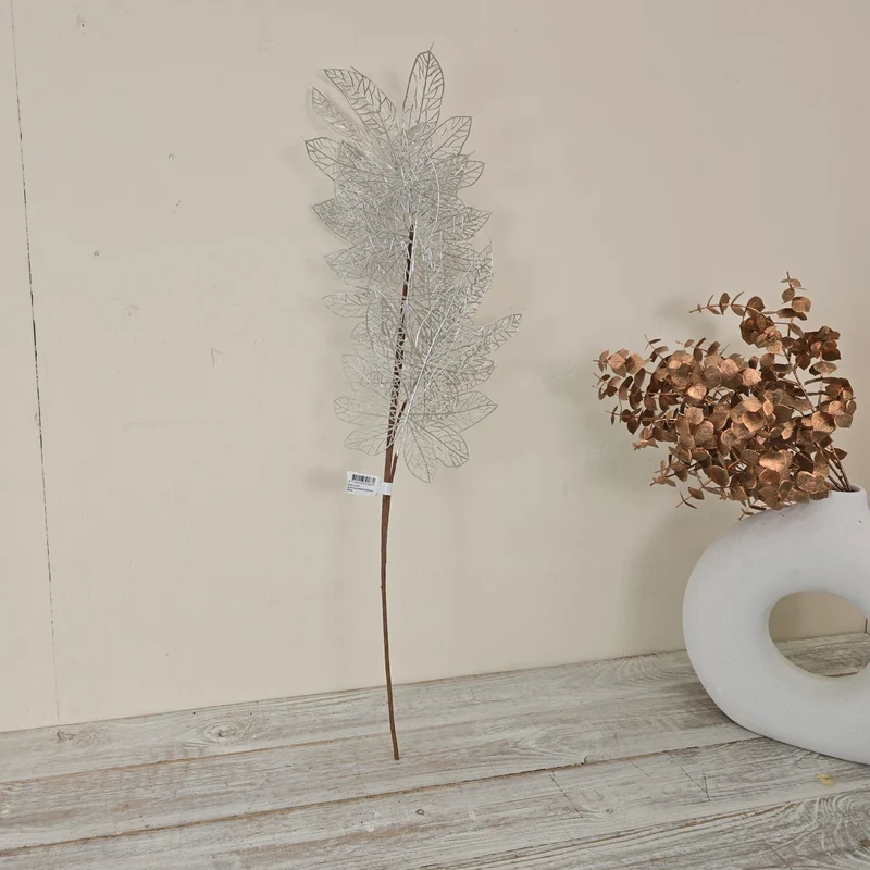 Künstlicher Zweig 80cm Silber mit Blättern Kunstzweig Deko