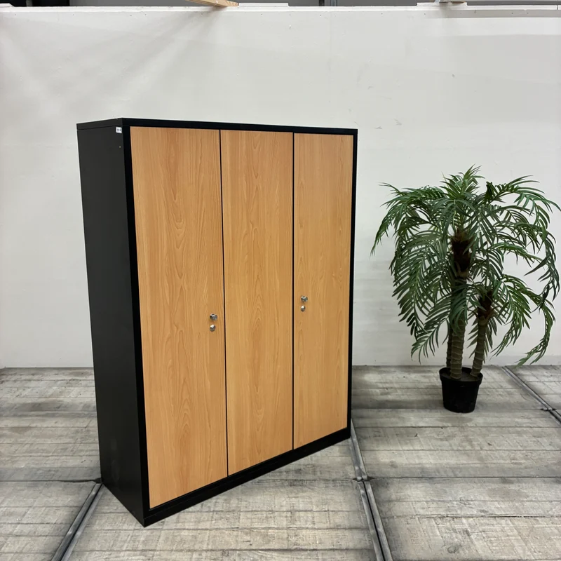 Fächerschrank 40cm Tief 3-türig Buche Holz Schwarz Büro Schrank Gebraucht