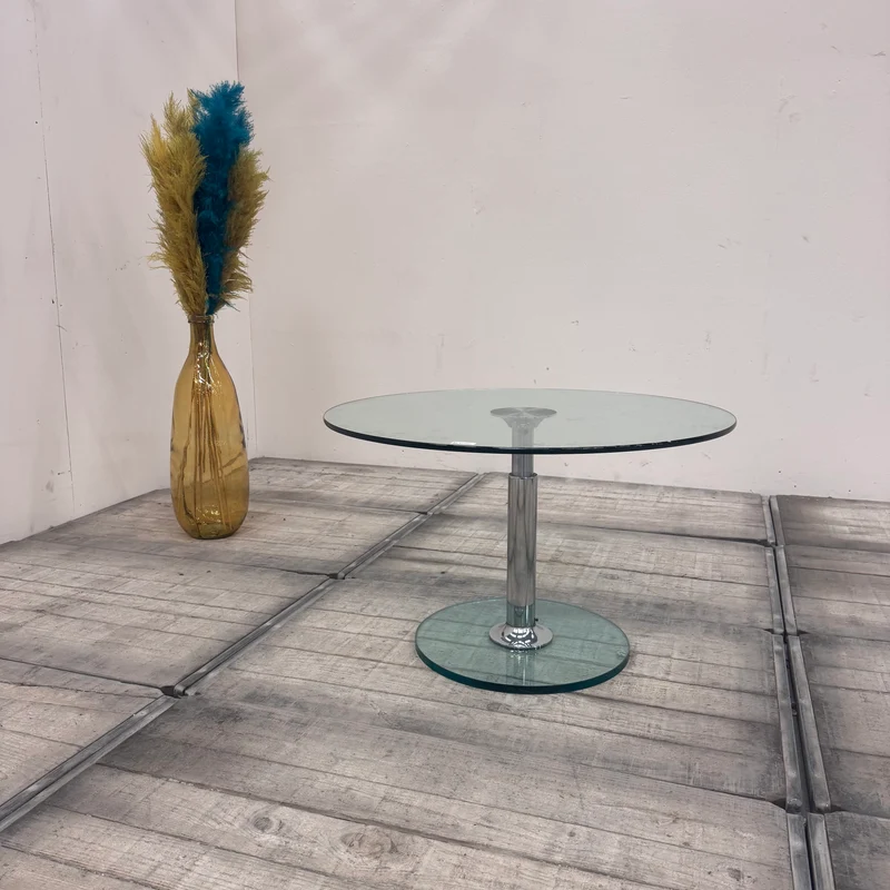 Draenert Glastisch Couchtisch Transparent Glas rund mit Säulenfuß Tisch Gebraucht