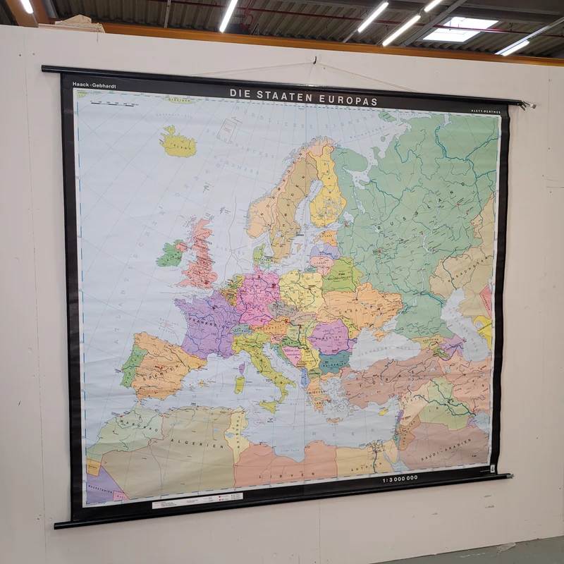 Vintage Schulwandkarte Die Staaten Europas – Lehrtafel Rollbild Wanddeko