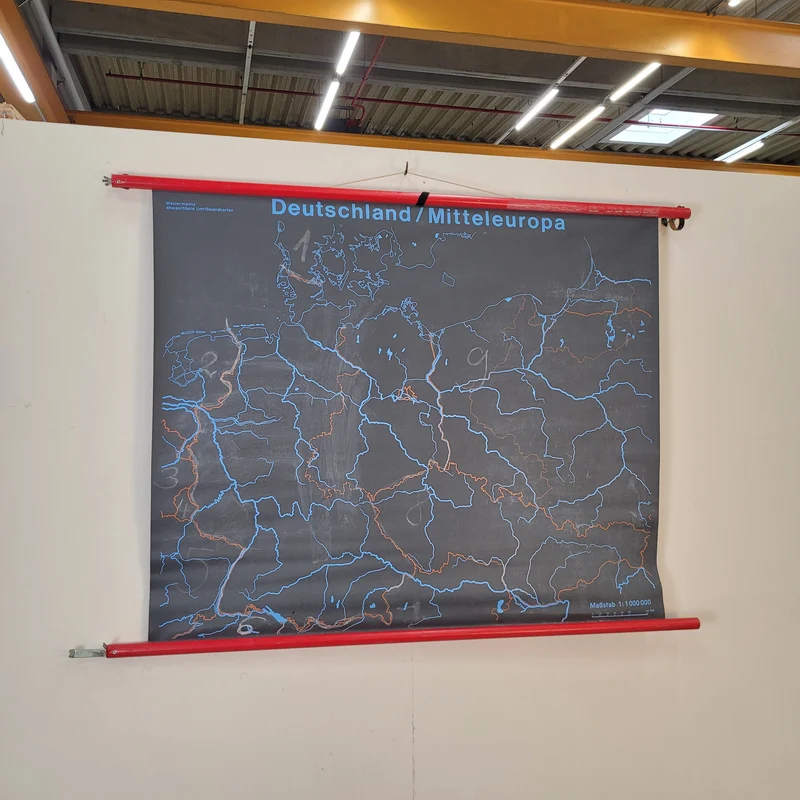 Vintage Schulwandkarte Deutschland Mitteleuropa – Lehrtafel Rollbild Wanddeko