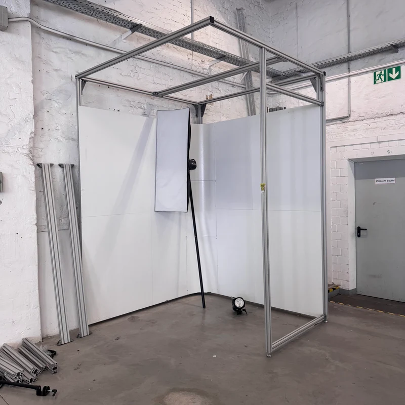 Fotostudio Fotokabine Weiß Silber Aluminium Profil mit Rotalux Style RX 600 Set Gebraucht