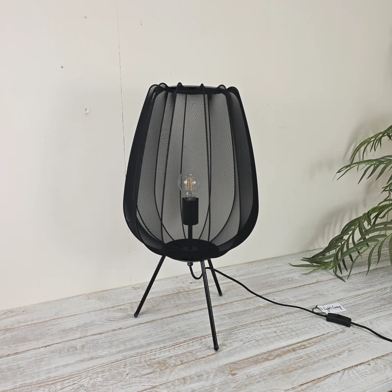 Light & Living Tischlampe 60 cm Plumeria Schwarz Metall Drahtgeflecht Deko