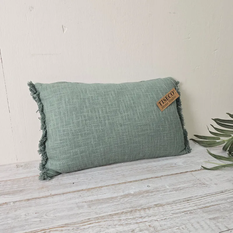TISECO Kissen 30x50 Zierkissen Mintgrün Salbeigrün Mit Fransen Deko