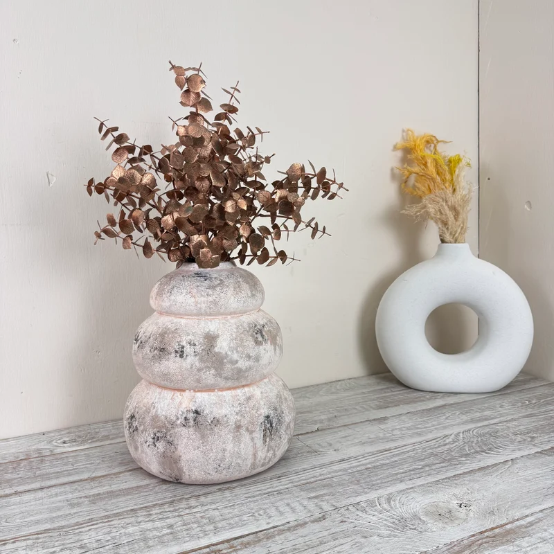 PTMD Topf Bulby 31cm Rund Look Vintage Weiß Beige Vase Deko