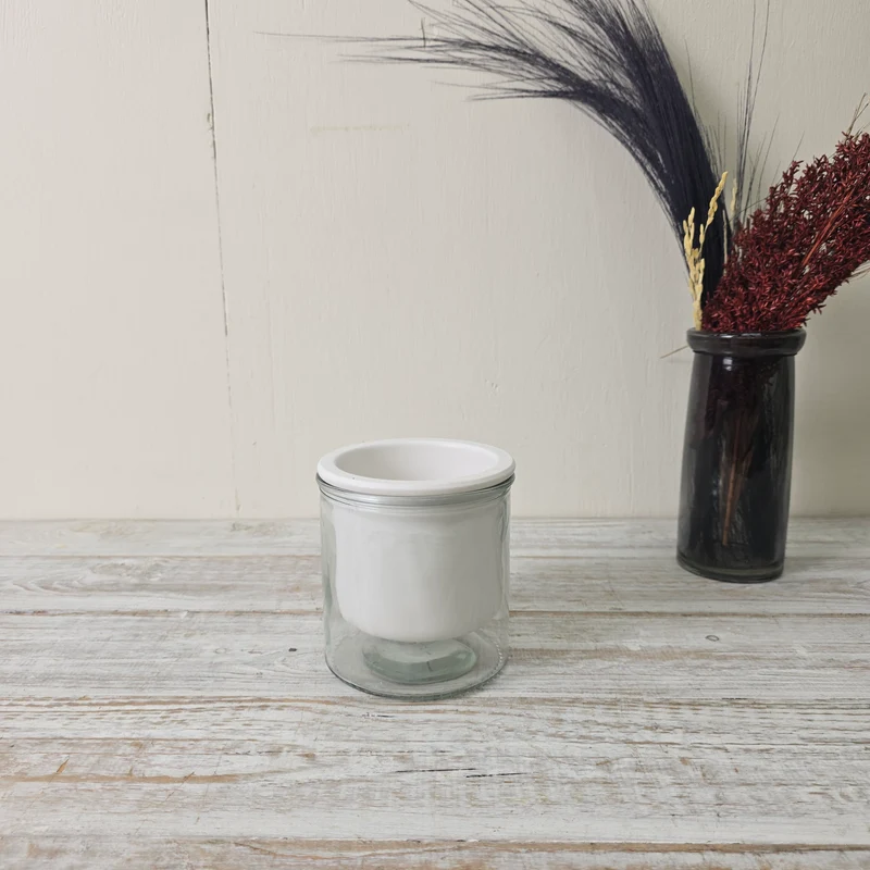 Übertopf Blumentopf Malga 12,5cm Mit Glasbehälter Weiß Glas Deko