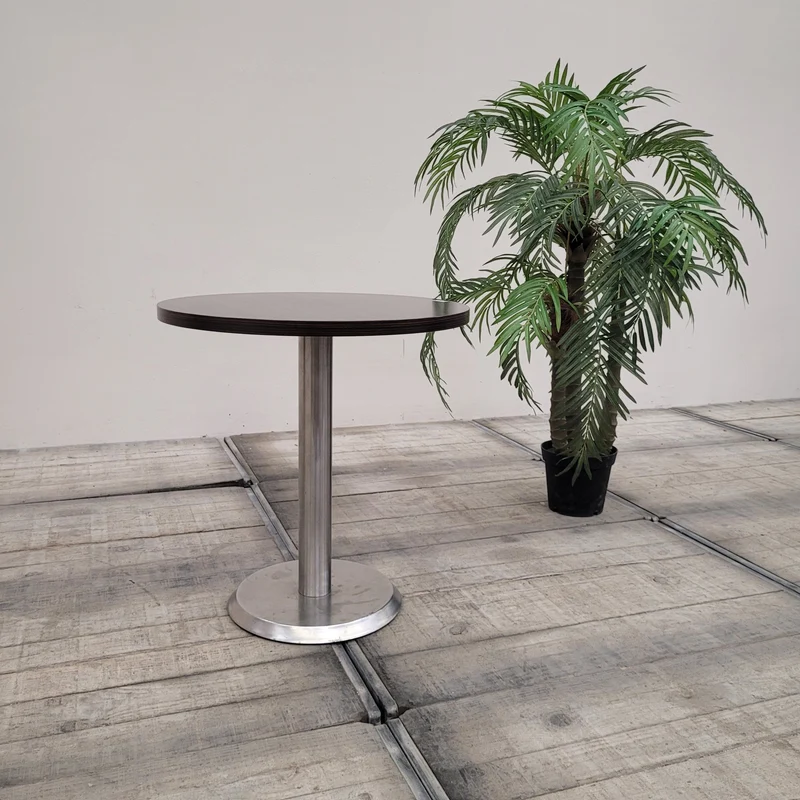 Bistrotisch 70x75 Rund Dunkel Holz Metallfuß Tisch Gebraucht