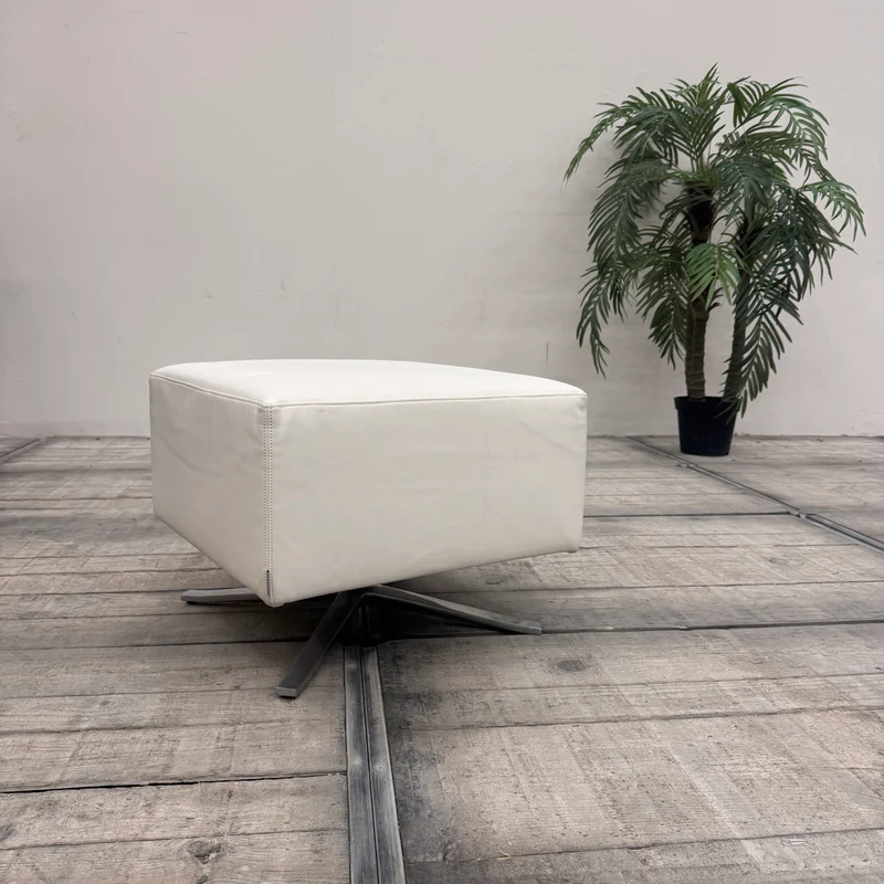 Walter Knoll Sitzhocker Weiß Leder Designer Fußhocker Hocker Gebraucht