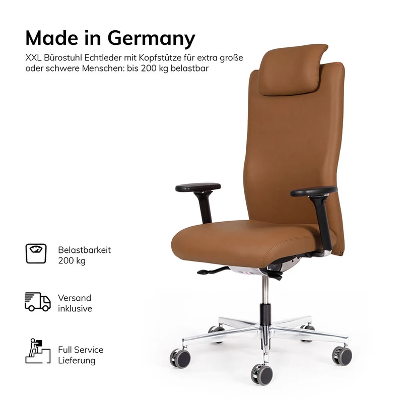 lento Ergonomischer Bürostuhl XL Agilis AG12 Leder - Schwerlaststuhl bis 200 KG