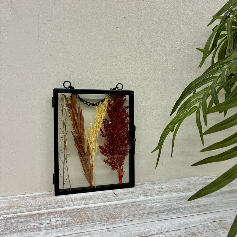 Fotorahmen Getrocknete Blumen Schwarz Rot Metall 20x25cm