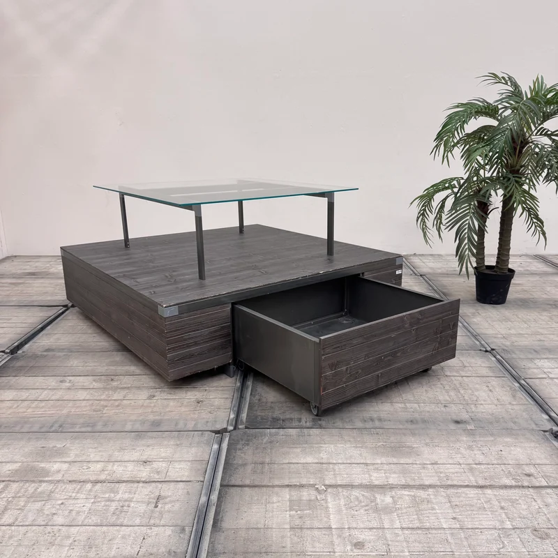 Ladentisch dunkelgrau Holz mit Schublade Warentisch mit Glas-Display – Gebraucht