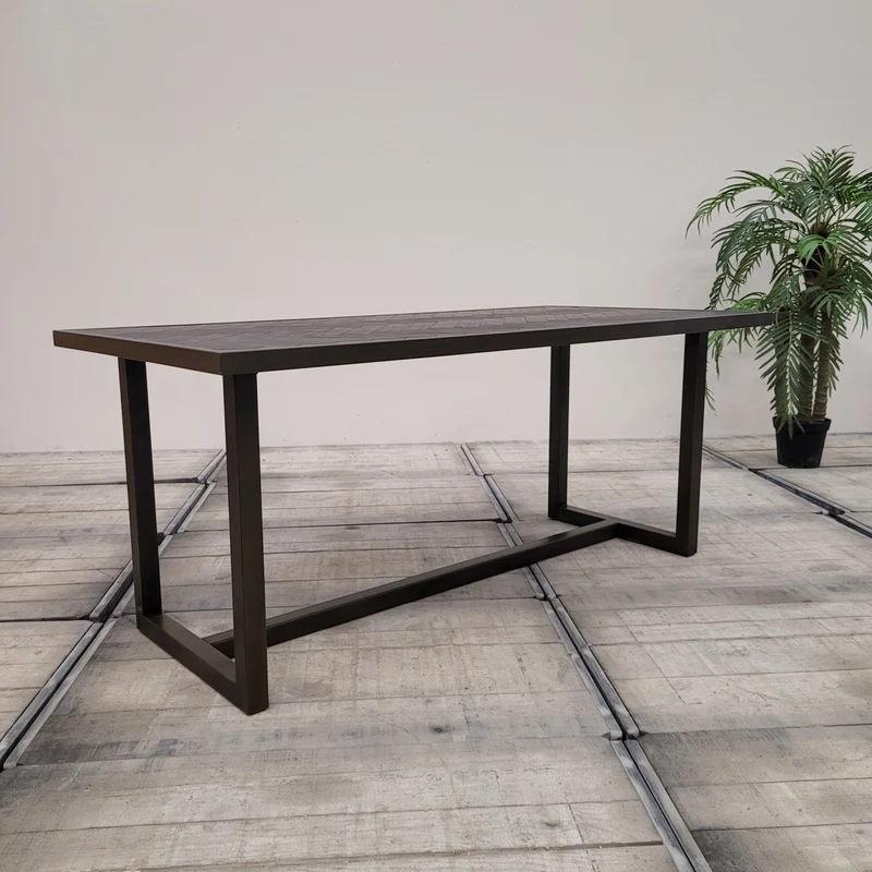 Saffron Esstisch Massivholz 180cm Fischgrät Muster Schwarz Braun Tisch