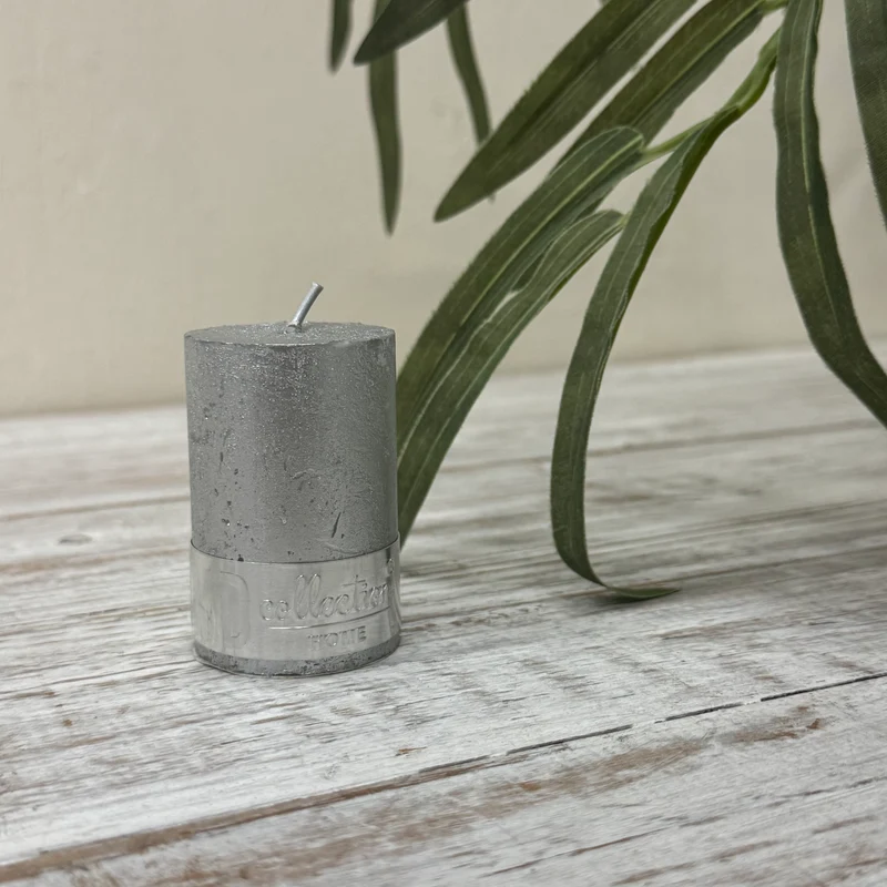 PTMD Collection Stumpenkerze Silber Metallic 6cm Deko Kerze Neu