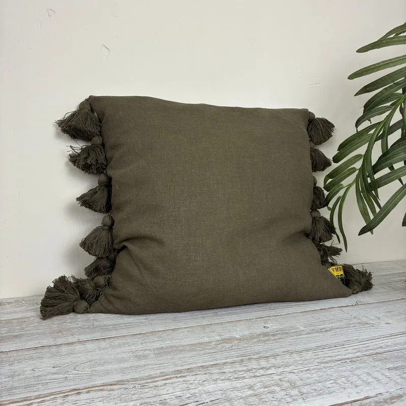 PTMD Dolly Dekokissen Taupe Khaki Quasten 45x45 Neuware
