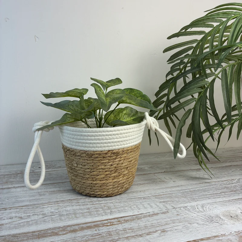 Design Korb Übertopf Seegras Kordel Blumentopf Natur Weiß