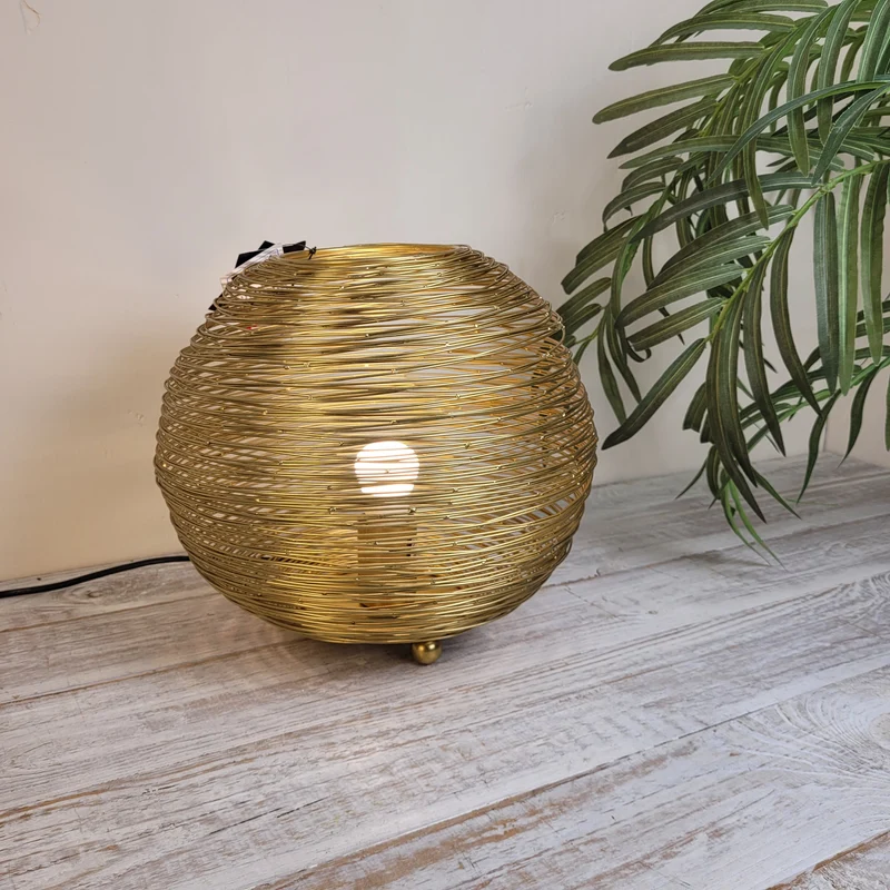 PTMD Andres Tischlampe Kugel Gold Metall Tischleuchte Draht
