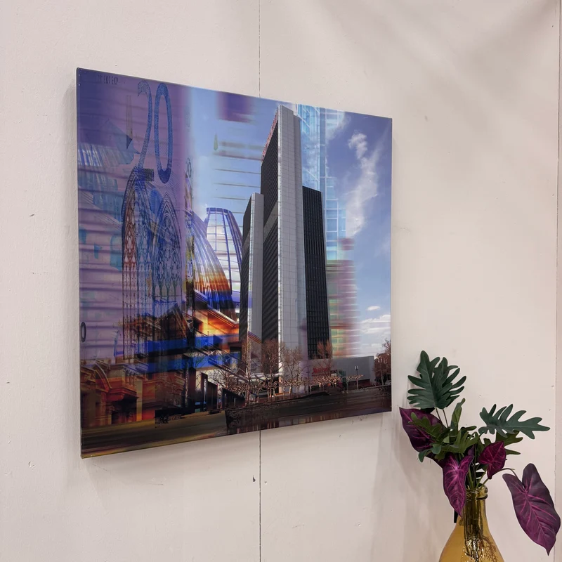 Wandbild 90x90 - Frankfurt Modern Skyline - Fotodruck auf Leinwand Gebraucht