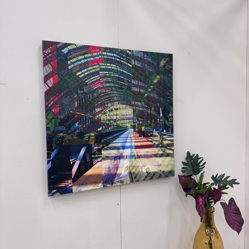 Wandbild 90x90 - Frankfurter Hauptbahnhof Halle- Fotodruck auf Leinwand Gebraucht