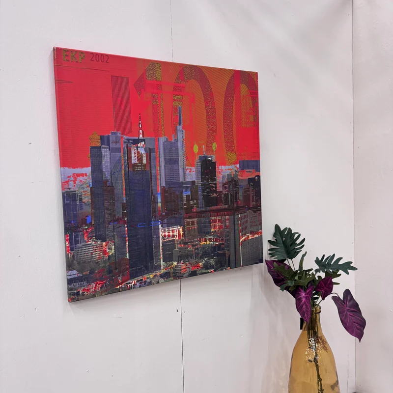 Wandbild 90x90 - Frankfurt Rot Skyline - Fotodruck auf Leinwand Gebraucht