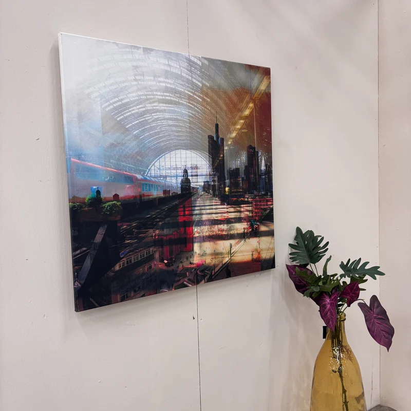 Wandbild 90x90 - Frankfurter Hauptbahnhof - Fotodruck auf Leinwand Gebraucht