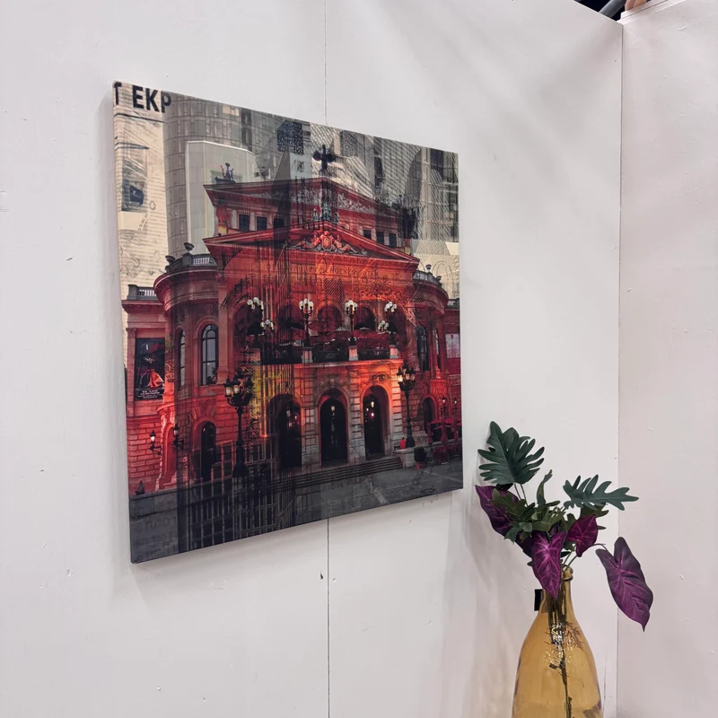 Wandbild 90x90 - Frankfurt Alte Oper Rot Grau - Fotodruck auf Leinwand Gebraucht