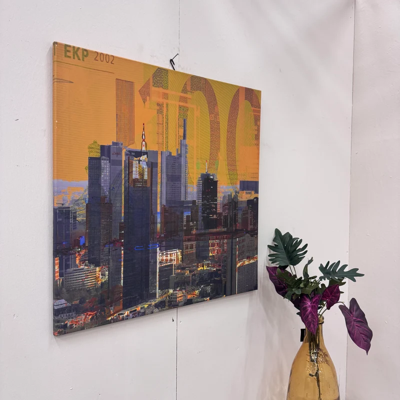 Wandbild 90x90 - Frankfurt Skyline in Gelb - Fotodruck auf Leinwand Gebraucht