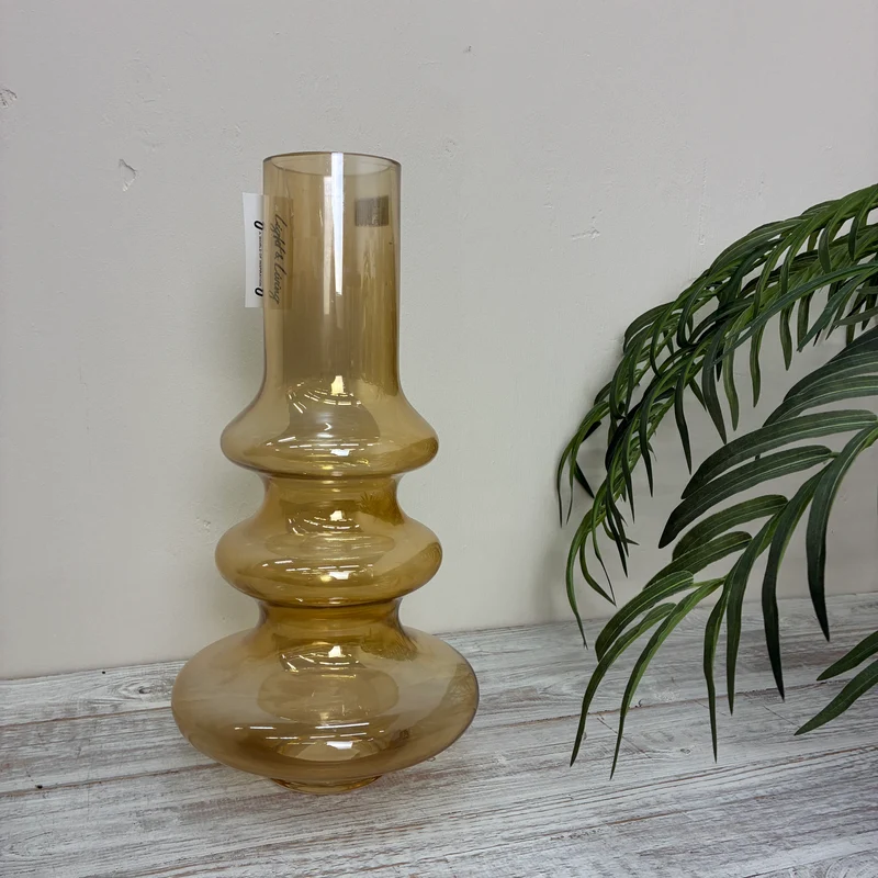 Vase Glas Öl beige Vintage Deko Vase Retro 40,5cm