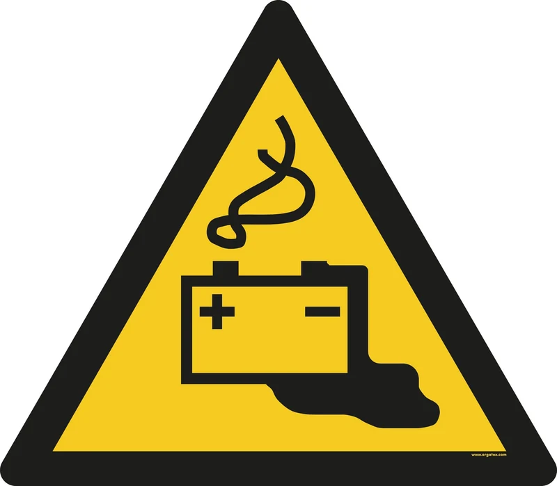 LongLife Schild - Bodenmarkierung Bodenkennzeichnungsschild, selbstklebend 600mm (Ø), Warnung vor Gefahren durch das Aufladen von Batterien