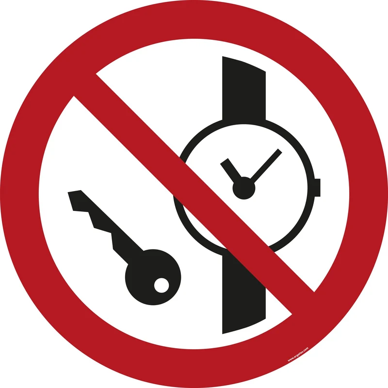 LongLife Schild - Bodenmarkierung Bodenkennzeichnungsschild, selbstklebend 600mm (Ø), Keine Metalteile oder Uhren mitführen