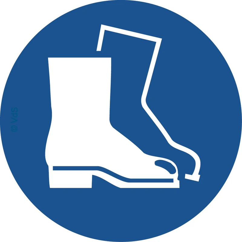 LongLife Schild - Aufkleber, Folie, selbstklebend, 200mm (Ø), "Fußschutz benutzen" Anlehnung an ASR A1.3
