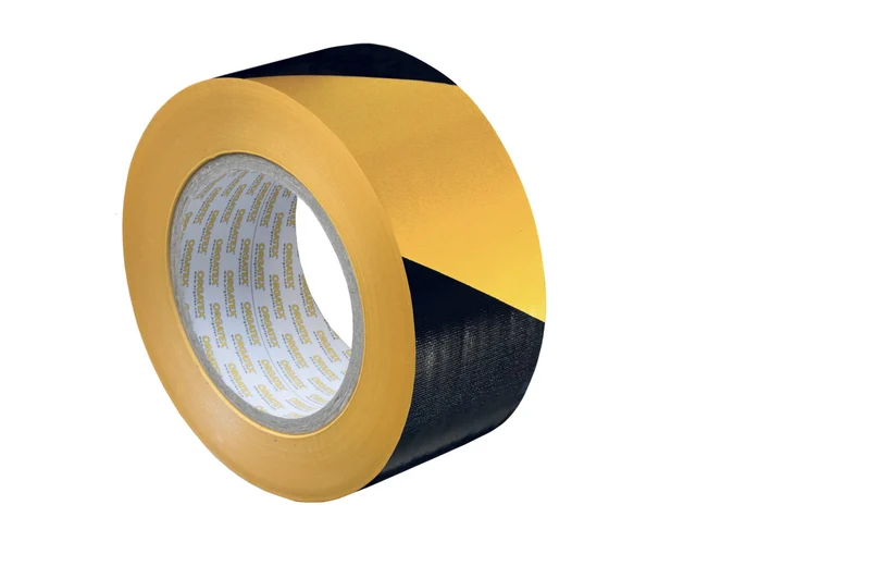 LongLife Gewebeklebeband, Bandware, selbstklebend, 100mm (B), beschichtet. Schwarz Gelb schraffiert rechtsweisend