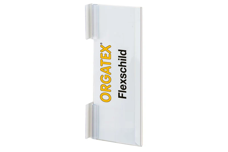FlexLabel, Etikettenträger, flexibel, selbstklebend, Transparent, 1 Klemmleiste und 2 Flex-Gripper je Schild, 10 St. / Pack.