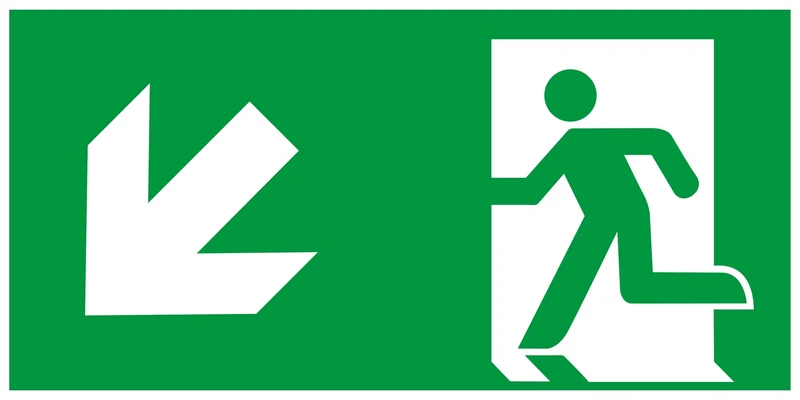Nachleuchtendes Rettungszeichen, Rettungsweg links abwärts, 300 x 150mm (H x B)