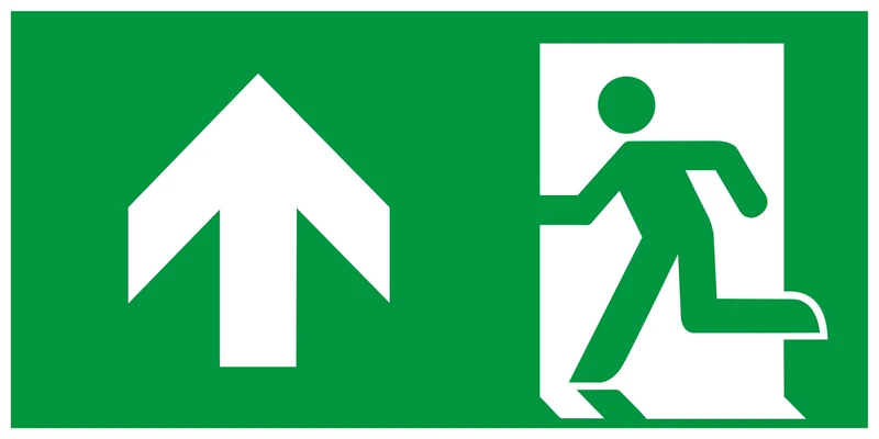 Nachleuchtendes Rettungszeichen Fahnenschild, Rettungsweg aufwärts, 300 x 150mm (H x B)