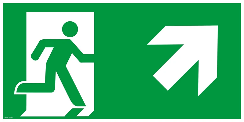 Nachleuchtendes Rettungszeichen Fahnenschild, Rettungsweg rechts aufwärts, 300 x 150mm (H x B)