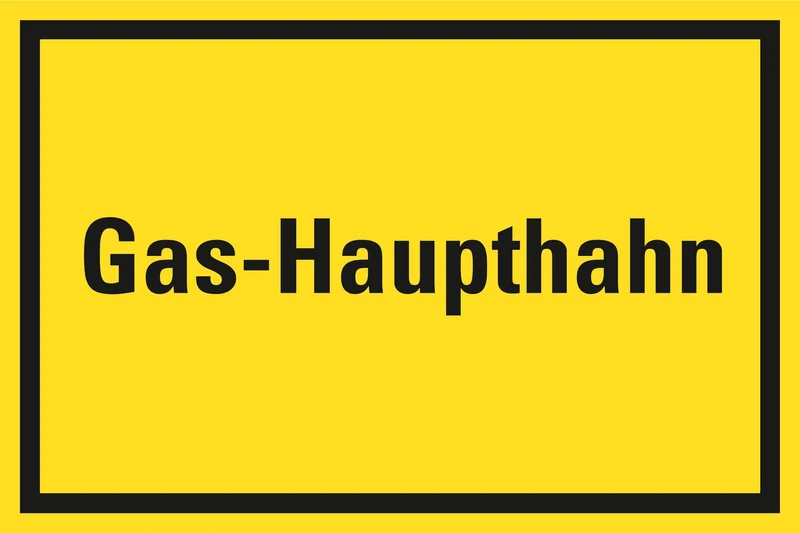 Hinweisschild, Gas Haupthahn