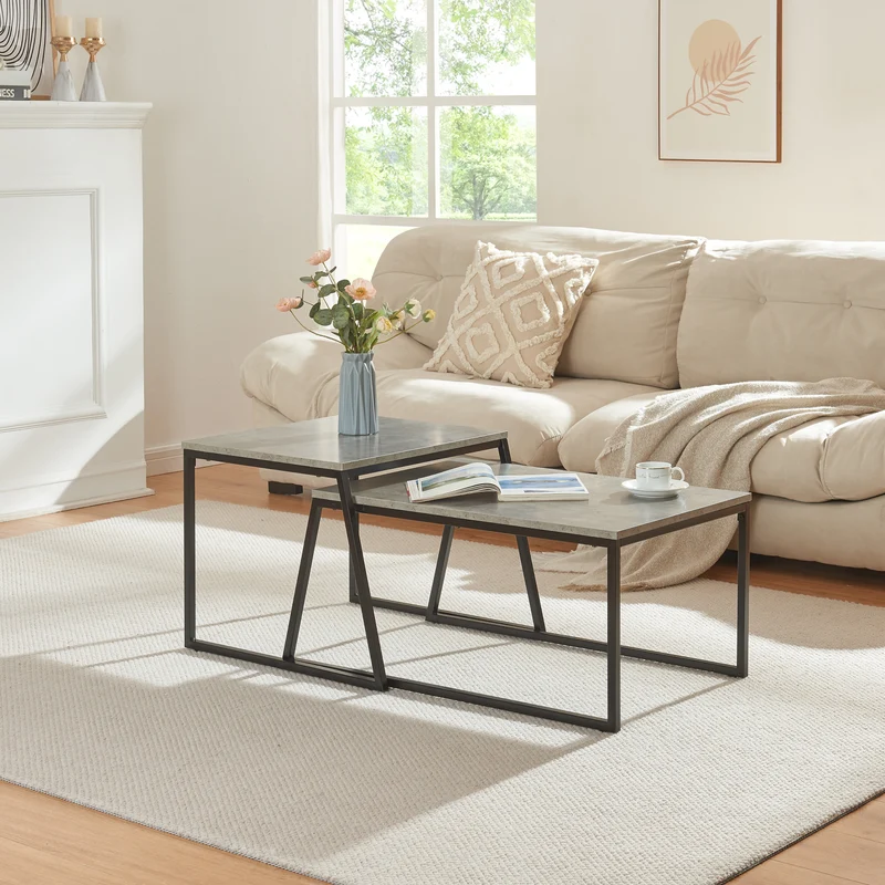 Satztisch Hyllestad 2er Set Schwarz/Betonoptik [en.casa]