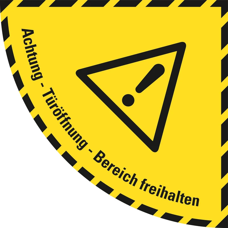 LongLife Schild, Bodenschild, selbstklebend, 1/4 Kreis, "Achtung Türöffnung Bereich freihalten"