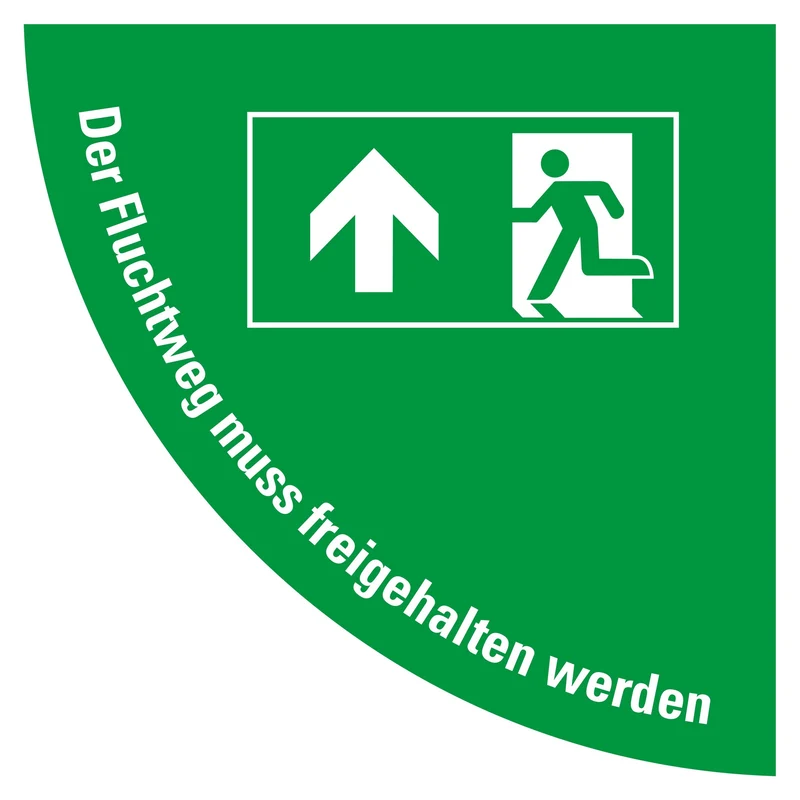 LongLife Schild, Bodenschild, selbstklebend, 1/4 Kreis, "Fluchtweg freihalten rechts"