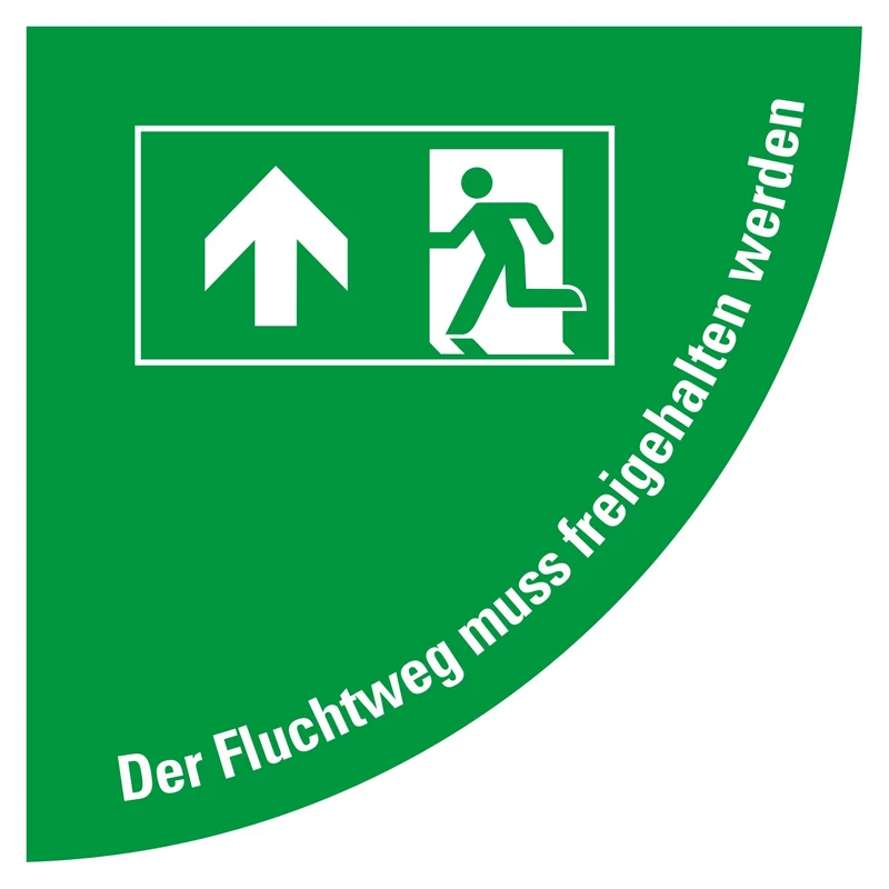 LongLife Schild, Bodenschild, selbstklebend, 1/4 Kreis, "Fluchtweg freihalten links"
