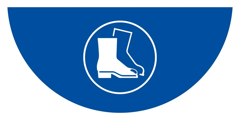 LongLife Schild, Bodenschild, selbstklebend, 1/2 Kreis, "Fußschutz benutzen"