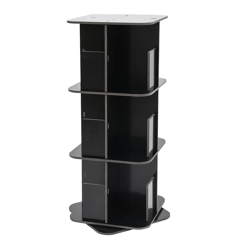 Drehbares Bücherregal mit 3 Etagen – 360° drehbar – PVC-Holzplatte – Schwarz – 39 x 39 x 97 cm