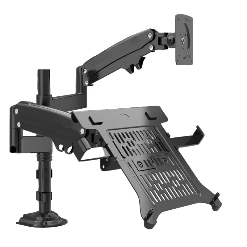 Gasfeder-Dual-Arm für Monitor (17–27 Zoll) und Laptop (10–17 Zoll) – Höhenverstellbar – Matte Holzkohle