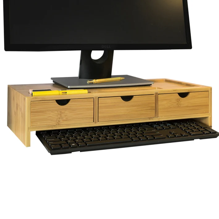 Vorverkauf | SoBuy | Monitorerhöhung | Monitorständer mit 3 Schubladen | Bambus | BBF03-N