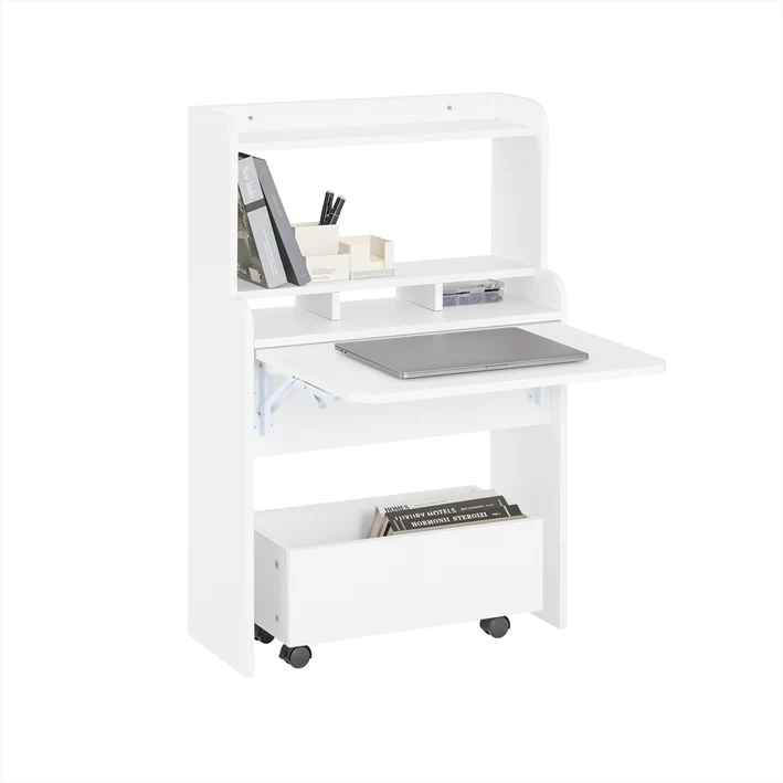 SoBuy | Schreibtisch klappbar | Klapptisch mit Aufbewahrungsbox | Arbeitstisch für Homeoffice | FWT105-II-W