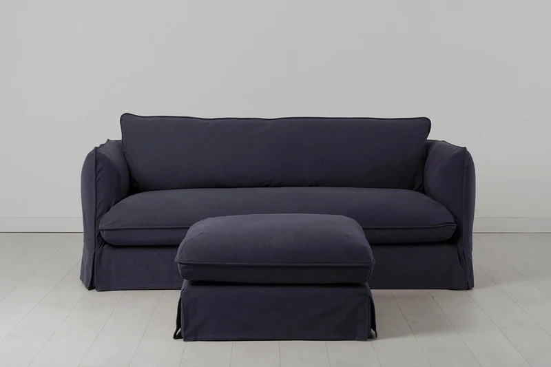 Dreisitzer-Sofa mit Polsterhocker, Mitternachtsblau