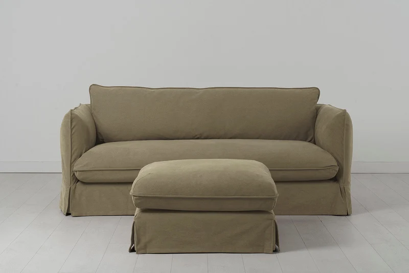 Model 18 Dreisitzer-Sofa mit Polsterhocker, Wiesengrün
