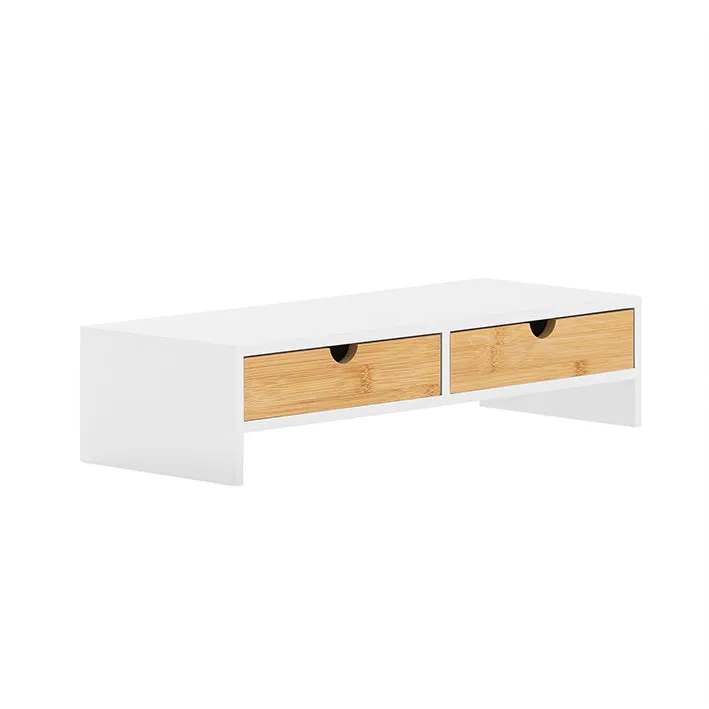 SoBuy | Monitorerhöhung | Monitorständer mit Schubladen | Weiß-Natur | BBF02-WN