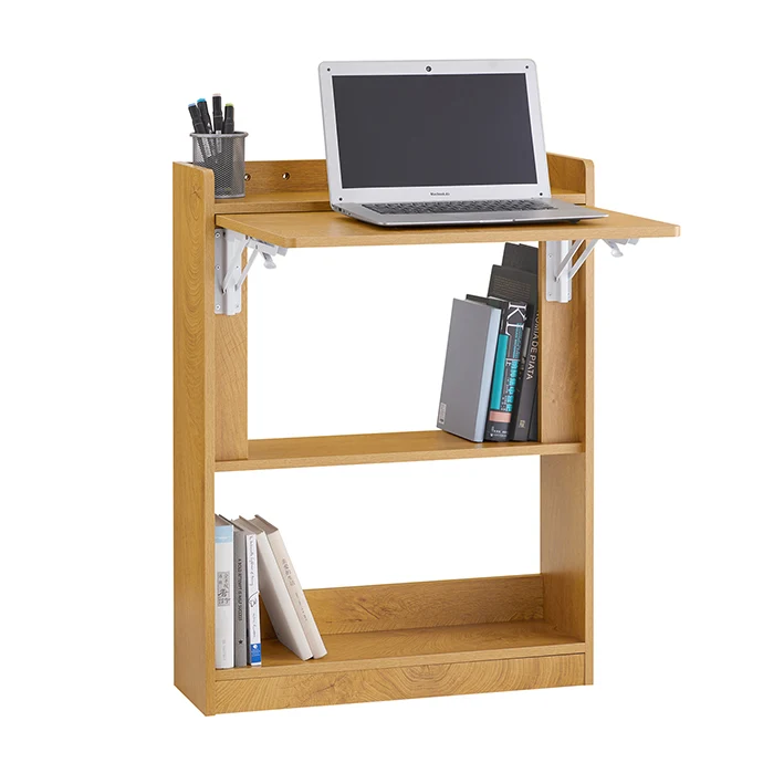 SoBuy | Klapptisch mit 3 Ablagen | Schreibtisch klappbar | Computertisch | Arbeitstisch | Natur | FWT92-N