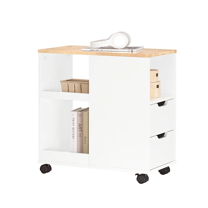 SoBuy | Druckertisch mit Rollen | Aktenwagen | Bürowagen | Weiß-Natur | FBT130-WN